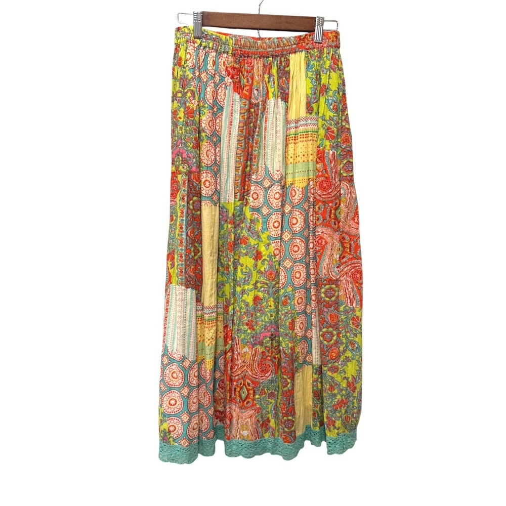Womens Boho Patchwork Maxi Skirt Crochet Hem Choices S Multicolor Mixed Print - Picture 2 of 9